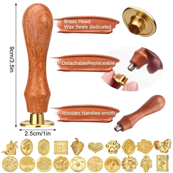 Wax Seal Stamp Kit, 21Pcs Wax Stamp Seal,Vintage Classic Sealing Wax Stamp Head - Picture 3 of 7